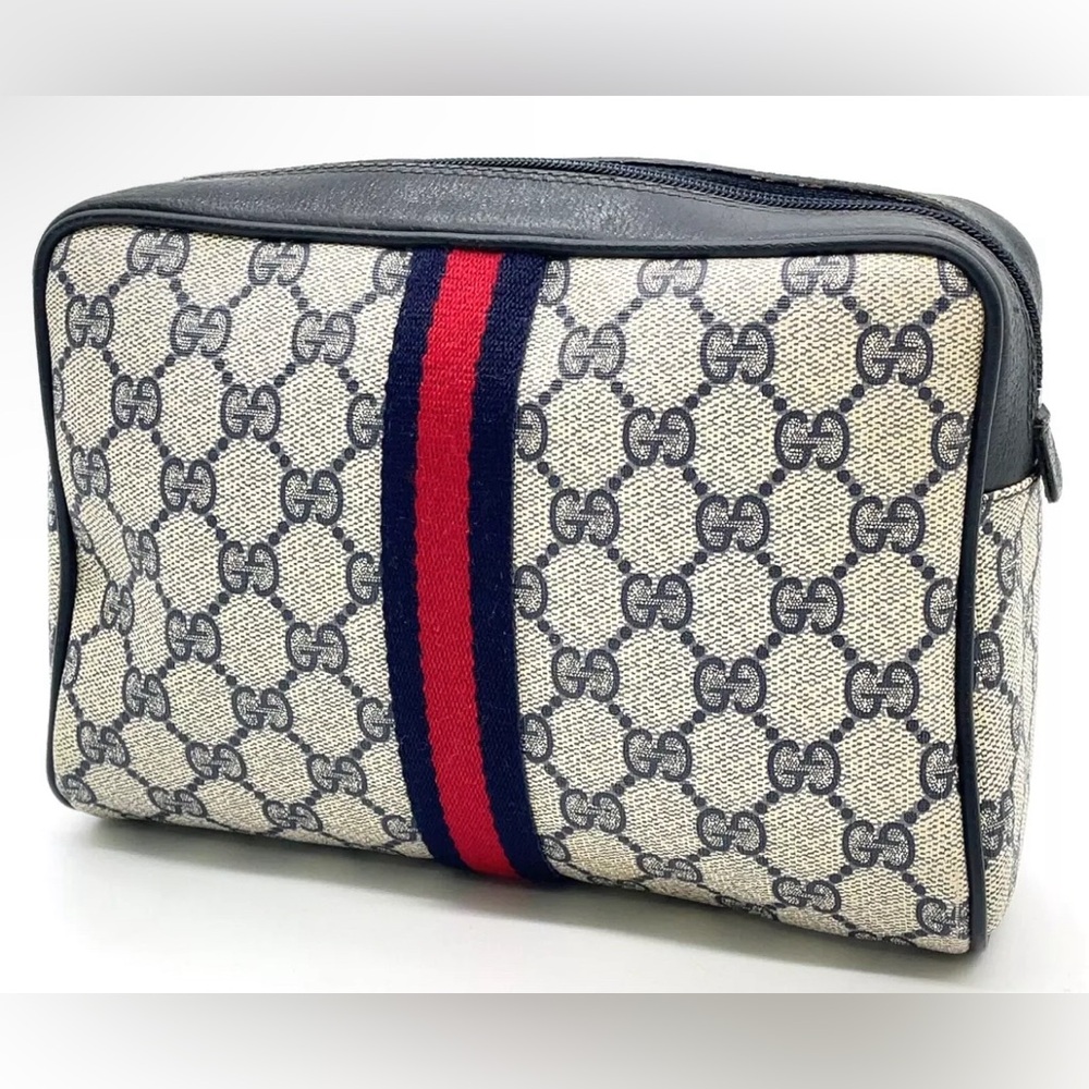 Authentic Vintage GUCCI Sherry Line Navy Clutch / Pouch Bag